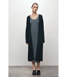 Zara Women's Blue Grey Long Open Front Jacket Duster Cardigan Sweater Size M